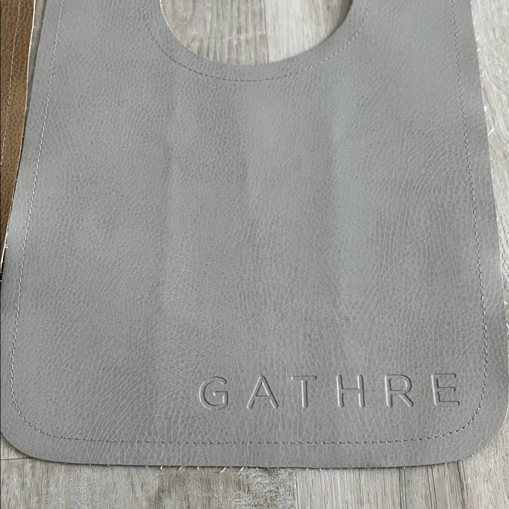 GATHRE Vegan Leather Baby Bib Snap Gray Brown Infant Toddler Quiet Luxury Bundle